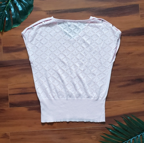 Light Pink Cap Sleeve Eyelet Pointelle Sweater - Picture 2 of 7